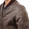 Men Brown Premium Genuine Leather Bomber Jacket - Rib Knit Trim Slim Fit Real Sheepskin MA1 Flight Moto Tactical Outerwear Men