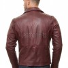 Men Burgundy Premium Genuine Leather Biker Jacket - Asymmetric Zip Quilted Shoulder Real Sheepskin Slim Fit Maroon Moto Outerwear Men