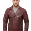 Men Burgundy Premium Genuine Leather Biker Jacket - Asymmetric Zip Quilted Shoulder Real Sheepskin Slim Fit Maroon Moto Outerwear Men