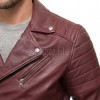 Men Burgundy Premium Genuine Leather Biker Jacket - Asymmetric Zip Quilted Shoulder Real Sheepskin Slim Fit Maroon Moto Outerwear Men