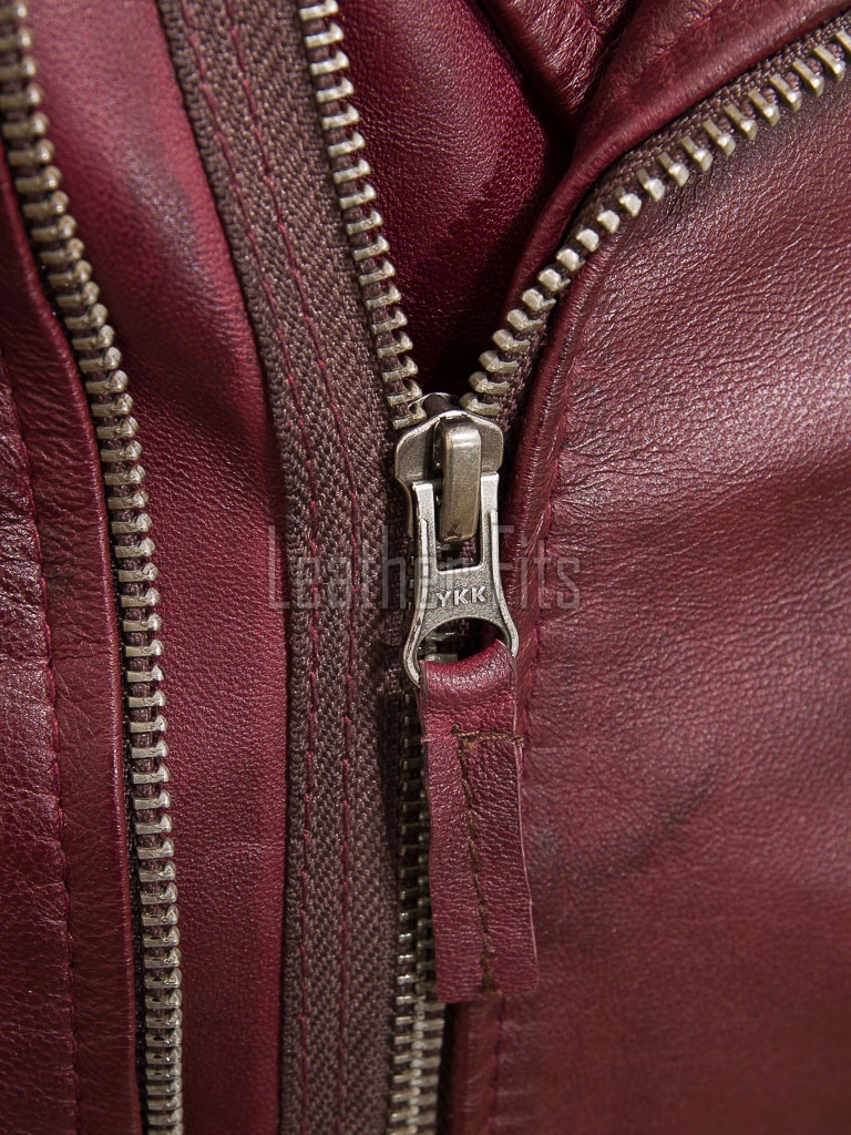 Men Burgundy Premium Genuine Leather Biker Jacket - Asymmetric Zip Quilted Shoulder Real Sheepskin Slim Fit Maroon Moto Outerwear Men