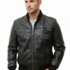 Men Black Premium Genuine Leather Jacket - Detachable Hood Slim Fit Real Sheepskin Casual Central Zip Ribbed Bomber Coat Outerwear Men