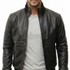 Men Black Premium Genuine Leather Bomber Jacket - Dual Zip Snap Button Flap High Rib Funnel Neck Real Sheepskin Slim Fit Moto Coat Men