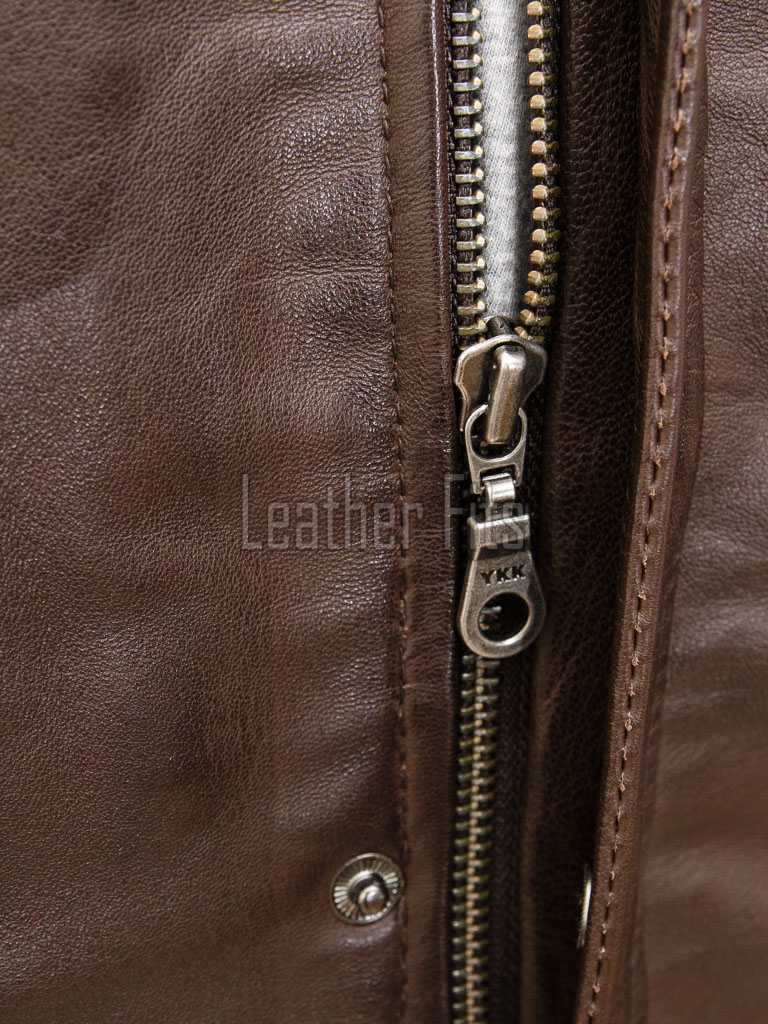Men Brown Premium Genuine Leather Bomber Jacket - Dual Zip Snap Button Flap High Rib Funnel Neck Real Sheepskin Slim Fit Moto Coat Men
