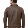 Men Brown Premium Genuine Leather Biker Jacket - Asymmetrical Cross Zip Quilted Shoulder Real Sheepskin Slim Fit Cafe Racer Moto Coat Men