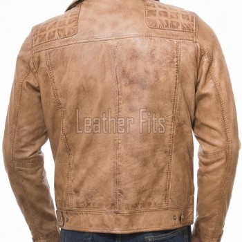Men Tan Premium Genuine Vintage Leather Quilted Asymmetrical Biker Jacket