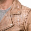 Men Tan Premium Genuine Vintage Leather Quilted Asymmetrical Biker Jacket