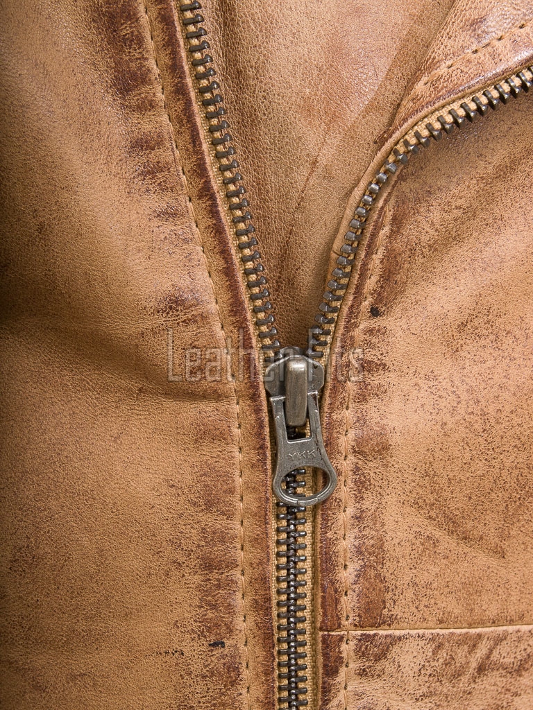Men Tan Premium Genuine Vintage Leather Quilted Asymmetrical Biker Jacket