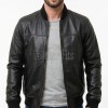 Men Black Premium Genuine Leather Bomber Jacket - Classic Rib Knit Baseball Collar Real Sheepskin Slim Fit Casual Smart Sleek Coat Men