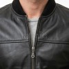 Men Black Premium Genuine Leather Bomber Jacket - Classic Rib Knit Baseball Collar Real Sheepskin Slim Fit Casual Smart Sleek Coat Men