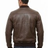 Men Brown Premium Genuine Leather Bomber Jacket - Classic Rib Knit Baseball Collar Real Sheepskin Slim Fit Casual Smart Sleek Coat Men