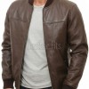 Men Brown Premium Genuine Leather Bomber Jacket - Classic Rib Knit Baseball Collar Real Sheepskin Slim Fit Casual Smart Sleek Coat Men