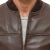 Men Brown Premium Genuine Leather Bomber Jacket - Classic Rib Knit Baseball Collar Real Sheepskin Slim Fit Casual Smart Sleek Coat Men
