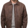 Men Distressed Brown Genuine Leather Jacket - Classic Shirt Collar Aviator Flight Bomber Premium Real Sheepskin Casual Outerwear Coat Men