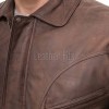 Men Distressed Brown Genuine Leather Jacket - Classic Shirt Collar Aviator Flight Bomber Premium Real Sheepskin Casual Outerwear Coat Men