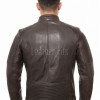 Men Dark Brown Premium Genuine Leather Jacket - Cafe Racer Biker Ribbed Padded Shoulders Slim Fit Real Sheepskin Casual Moto Coat Men