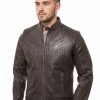 Men Dark Brown Premium Genuine Leather Jacket - Cafe Racer Biker Ribbed Padded Shoulders Slim Fit Real Sheepskin Casual Moto Coat Men