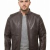 Men Dark Brown Premium Genuine Leather Jacket - Cafe Racer Biker Ribbed Padded Shoulders Slim Fit Real Sheepskin Casual Moto Coat Men