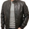 Men Black Premium Genuine Leather Bomber Jacket - Utility Flight Sleeve Pocket Low Band Stand Collar Sleek Premium Real Sheepskin Coat Men