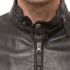 Men Black Premium Genuine Leather Bomber Jacket - Utility Flight Sleeve Pocket Low Band Stand Collar Sleek Premium Real Sheepskin Coat Men