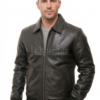 Men Black Premium Genuine Leather Jacket - Classic Shirt Collar Bomber Real Sheepskin Casual Flight Outerwear Elegant Minimalist Coat Men