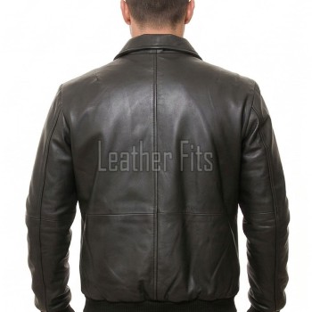 Men Black Premium Genuine Leather Jacket - Classic Shirt Collar Bomber Real Sheepskin Casual Flight Outerwear Elegant Minimalist Coat Men