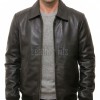 Men Black Premium Genuine Leather Jacket - Classic Shirt Collar Bomber Real Sheepskin Casual Flight Outerwear Elegant Minimalist Coat Men