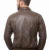 Men Brown Premium Genuine Leather Jacket - Classic Shirt Collar Bomber Real Sheepskin Casual Flight Outerwear Mid-Brown Elegant Coat Men