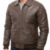 Men Brown Premium Genuine Leather Jacket - Classic Shirt Collar Bomber Real Sheepskin Casual Flight Outerwear Mid-Brown Elegant Coat Men