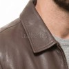 Men Brown Premium Genuine Leather Jacket - Classic Shirt Collar Bomber Real Sheepskin Casual Flight Outerwear Mid-Brown Elegant Coat Men