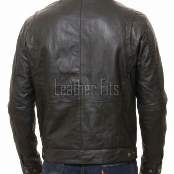 Men Dark Brown Premium Genuine Leather Jacket - Classic Cafe Racer Moto High Stand Collar Urban Sleek Road Stripped Real Sheepskin Coat Men