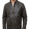 Men Dark Brown Premium Genuine Leather Jacket - Classic Cafe Racer Moto High Stand Collar Urban Sleek Road Stripped Real Sheepskin Coat Men