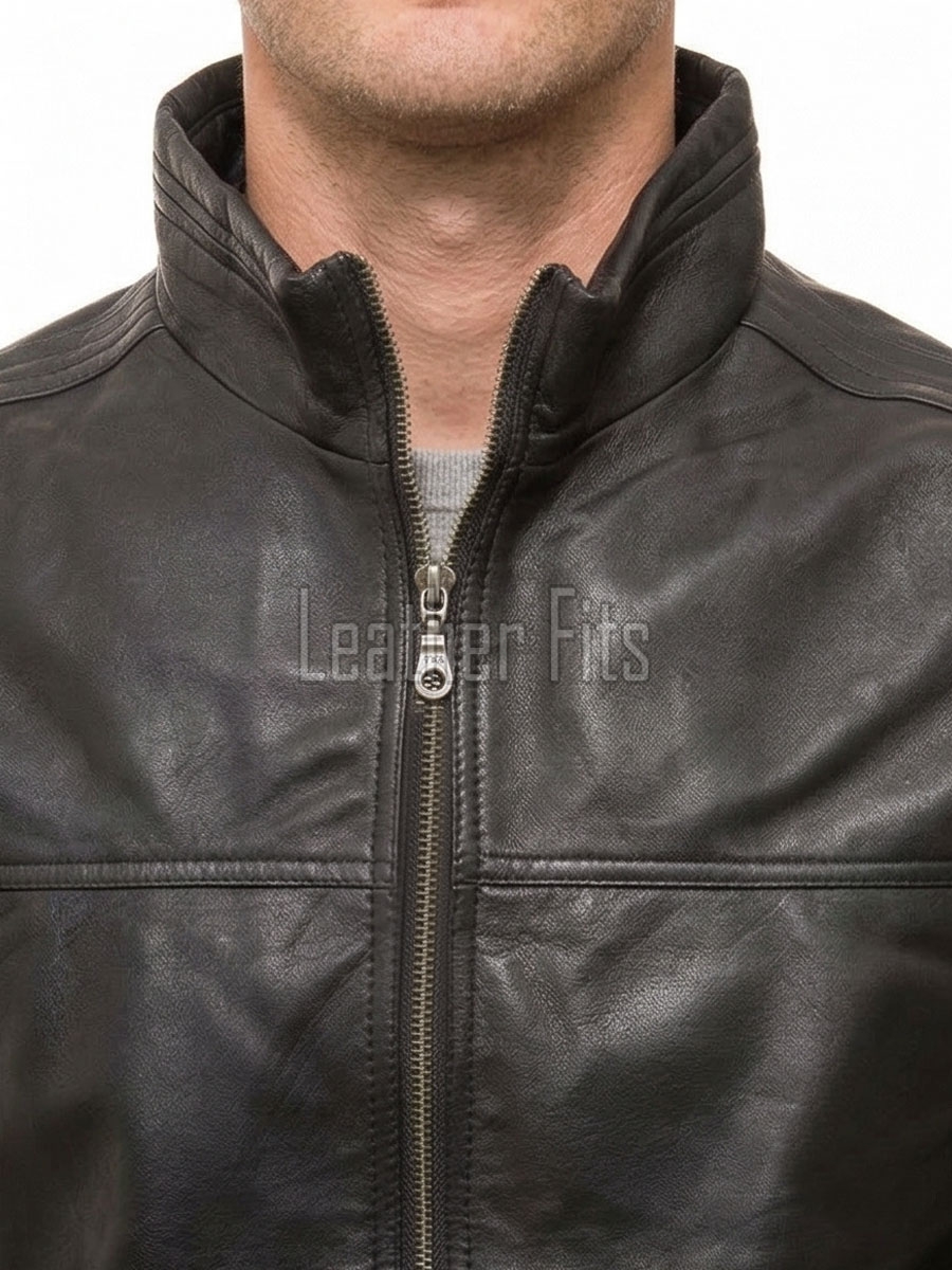 Men Dark Brown Premium Genuine Leather Jacket - Classic Cafe Racer Moto High Stand Collar Urban Sleek Road Stripped Real Sheepskin Coat Men