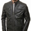 Men Black Premium Genuine Leather Jacket - Multi-Pocket Biker Moto Cafe Racer Snap Tab Collar Real Sheepskin Zipper Cuffs Outerwear Coat Men