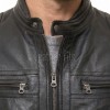 Men Black Premium Genuine Leather Jacket - Multi-Pocket Biker Moto Cafe Racer Snap Tab Collar Real Sheepskin Zipper Cuffs Outerwear Coat Men