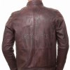 Men Maroon Distressed Premium Genuine Leather Jacket - Vintage Biker Moto Cafe Racer Multi-Pocket Snap Tab Collar Real Sheepskin Coat Men