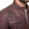 Men Maroon Distressed Premium Genuine Leather Jacket - Vintage Biker Moto Cafe Racer Multi-Pocket Snap Tab Collar Real Sheepskin Coat Men