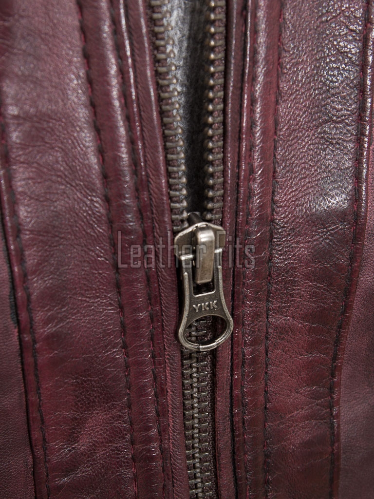Men Maroon Distressed Premium Genuine Leather Jacket - Vintage Biker Moto Cafe Racer Multi-Pocket Snap Tab Collar Real Sheepskin Coat Men