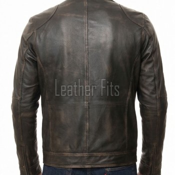Men Antique Brown Distressed Premium Genuine Leather Jacket - Vintage Biker Moto Cafe Racer Multi-Pocket Snap Tab Collar Sheepskin Coat Men
