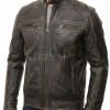 Men Antique Brown Distressed Premium Genuine Leather Jacket - Vintage Biker Moto Cafe Racer Multi-Pocket Snap Tab Collar Sheepskin Coat Men