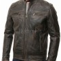 Men Antique Brown Distressed Premium Genuine Leather Jacket - Vintage Biker Moto Cafe Racer Multi-Pocket Snap Tab Collar Sheepskin Coat Men
