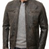Men Antique Brown Distressed Premium Genuine Leather Jacket - Vintage Biker Moto Cafe Racer Multi-Pocket Snap Tab Collar Sheepskin Coat Men