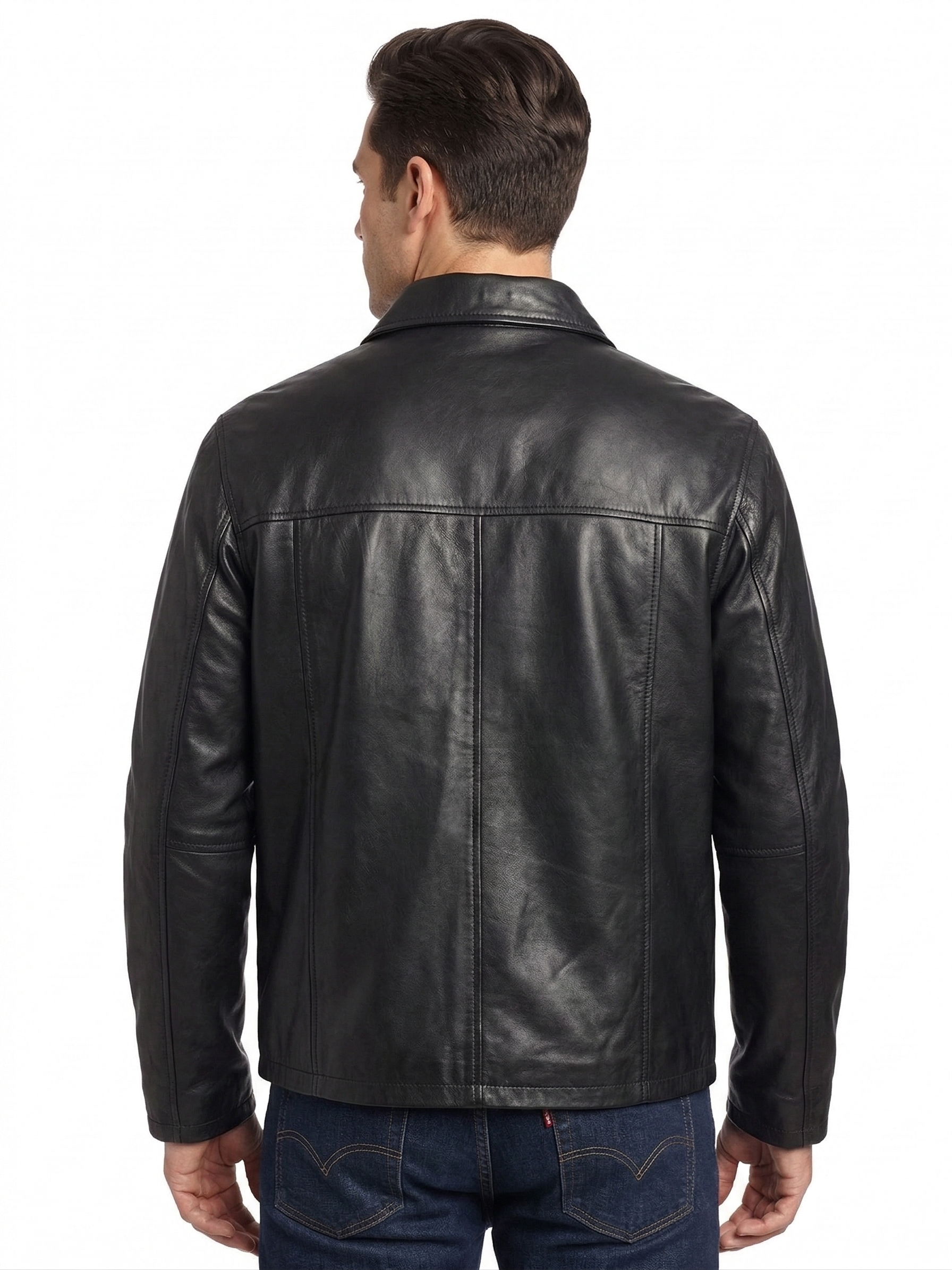 Men Black Classic Genuine Leather Jacket - Timeless Shirt Collar Harrington Cafe Racer Casual Premium Smooth Lambskin Outerwear Coat Men