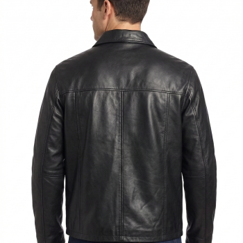 Men Black Classic Genuine Leather Jacket - Timeless Shirt Collar Harrington Cafe Racer Casual Premium Smooth Lambskin Outerwear Coat Men