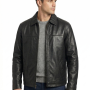 Men Black Classic Genuine Leather Jacket - Timeless Shirt Collar Harrington Cafe Racer Casual Premium Smooth Lambskin Outerwear Coat Men