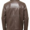 Men Brown Classic Genuine Leather Jacket - Timeless Shirt Collar Harrington Cafe Racer Casual Premium Smooth Lambskin Outerwear Coat Men