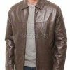 Men Brown Classic Genuine Leather Jacket - Timeless Shirt Collar Harrington Cafe Racer Casual Premium Smooth Lambskin Outerwear Coat Men