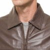Men Brown Classic Genuine Leather Jacket - Timeless Shirt Collar Harrington Cafe Racer Casual Premium Smooth Lambskin Outerwear Coat Men