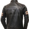 Men Black Quilted Genuine Leather Jacket - Vintage Cafe Racer Biker Moto Multi-Pocket Tan Striped Premium Sheepskin Outerwear Coat Men