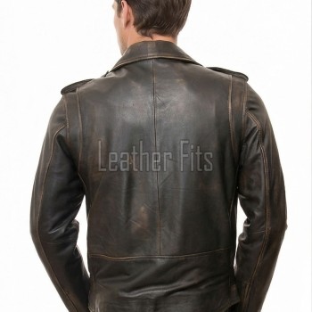 Men Distressed Antique Brown Genuine Leather Jacket - Vintage Brando Biker Moto Asymmetrical Cross Zip Premium Sheepskin Belted Coat Men